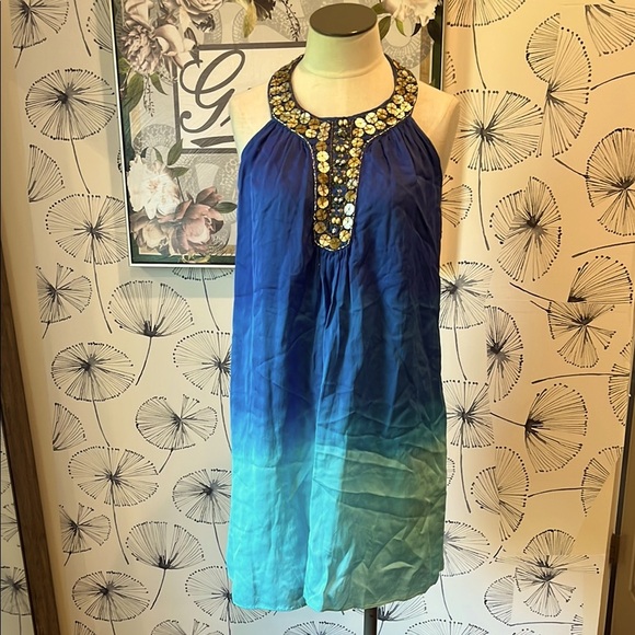 Boston Proper 2 Blue and Green Sequin Halter Dress - Picture 2 of 4